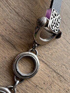 Chico’s Vintage Leather Chain Belt Silver Tone Links Boho Western - S/M